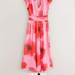 Pink and Red Floral Print Midi Dress